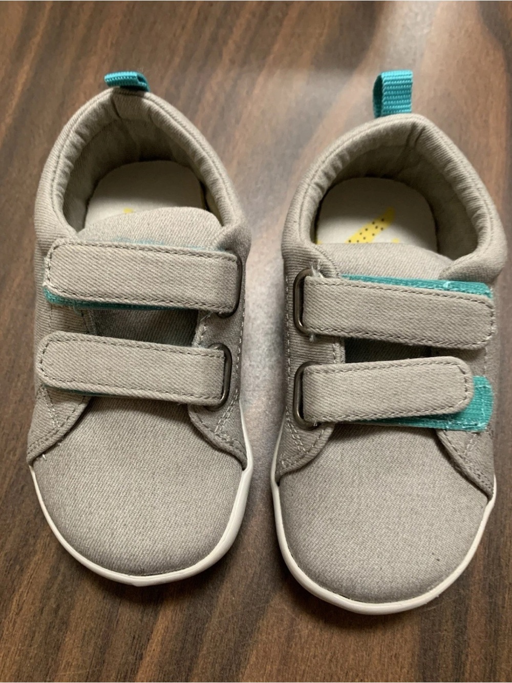 Ten Little Toddler Gray Sneakers Size 8.5 Teal Accent Hook & Loop Straps